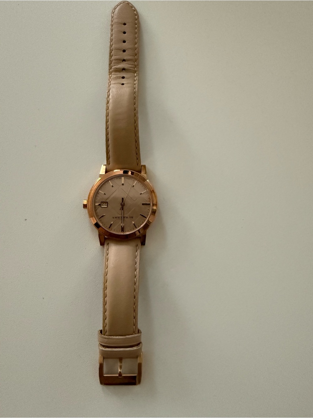 Authentic Burberry BU9014 The City Swiss Made Watch - Rose Gold / Beige Leather